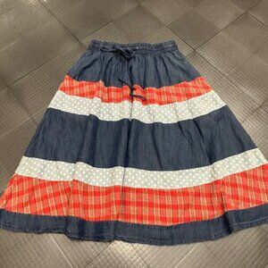 MOVINT MO VINT WOMENS SMALL DENIM PATCHWORK SKIRT MIDI SIZE SMALL